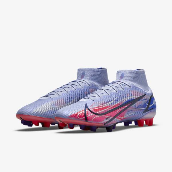 Nike Mercurial Superfly 8 Elite KM AG Artificial-Grass Fußballschuhe Herren Indigo Hellrot Metal Silber | NK074MOC