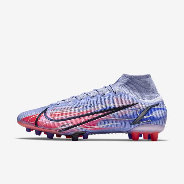 Nike Mercurial Superfly 8 Elite KM AG Artificial-Grass Fußballschuhe Damen Indigo Hellrot Metal Silber | NK281BKZ