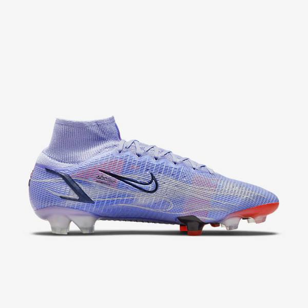 Nike Mercurial Superfly 8 Elite KM FG Firm-Ground Fußballschuhe Damen Indigo Hellrot Metal Silber | NK312WBV