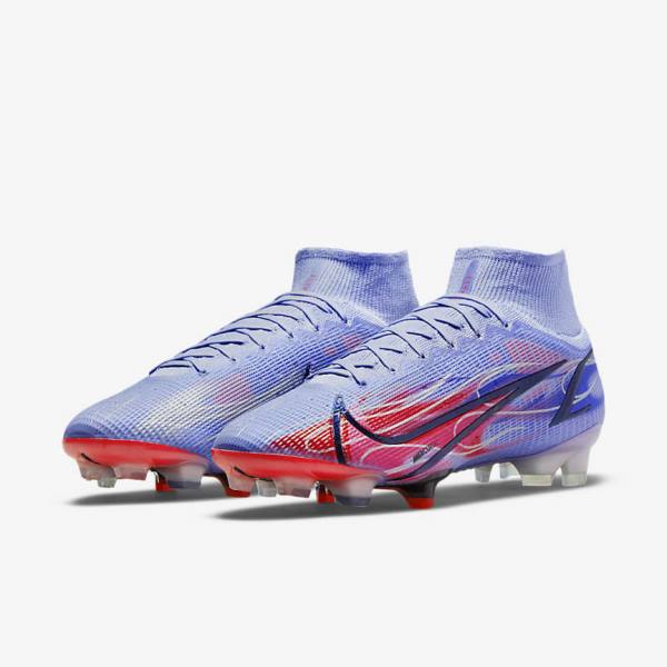 Nike Mercurial Superfly 8 Elite KM FG Firm-Ground Fußballschuhe Damen Indigo Hellrot Metal Silber | NK312WBV