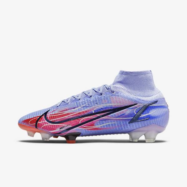 Nike Mercurial Superfly 8 Elite KM FG Firm-Ground Fußballschuhe Damen Indigo Hellrot Metal Silber | NK312WBV