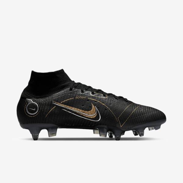 Nike Mercurial Superfly 8 Elite SG-PRO Anti-Clog Traction Soft-Ground Fußballschuhe Herren Schwarz Metal Silber Grau Metal Gold | NK198EDG