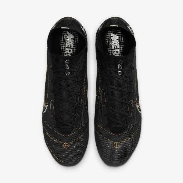 Nike Mercurial Superfly 8 Elite SG-PRO Anti-Clog Traction Soft-Ground Fußballschuhe Herren Schwarz Metal Silber Grau Metal Gold | NK198EDG