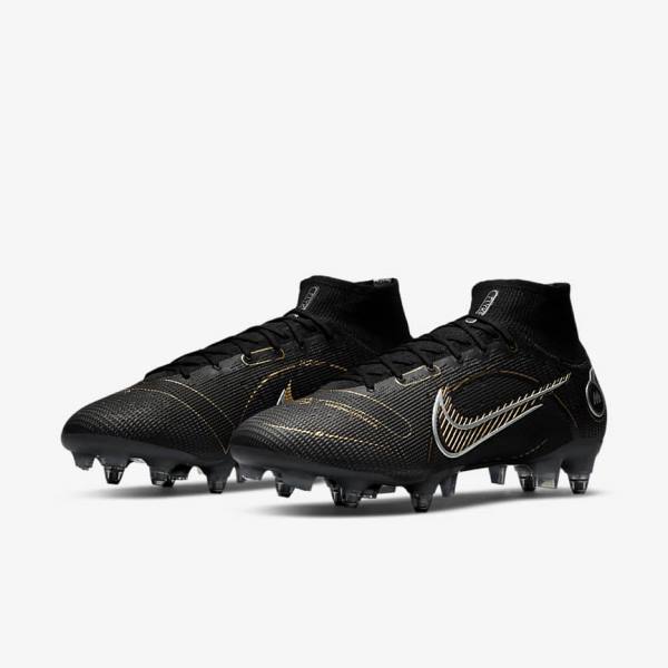 Nike Mercurial Superfly 8 Elite SG-PRO Anti-Clog Traction Soft-Ground Fußballschuhe Herren Schwarz Metal Silber Grau Metal Gold | NK198EDG