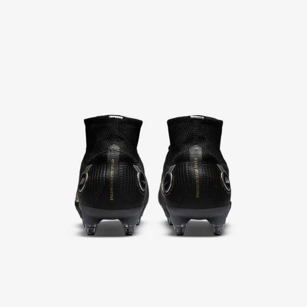 Nike Mercurial Superfly 8 Elite SG-PRO Anti-Clog Traction Soft-Ground Fußballschuhe Herren Schwarz Metal Silber Grau Metal Gold | NK198EDG