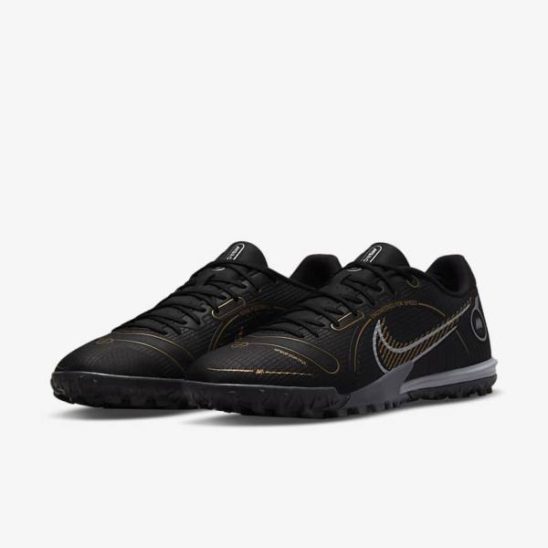 Nike Mercurial Vapor 14 Academy TF Turf Fußballschuhe Damen Schwarz Metal Silber Grau Metal Gold | NK530XDW