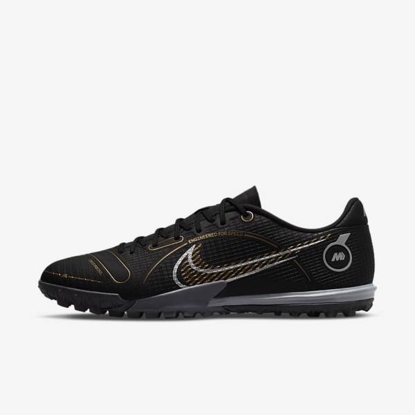 Nike Mercurial Vapor 14 Academy TF Turf Fußballschuhe Damen Schwarz Metal Silber Grau Metal Gold | NK530XDW