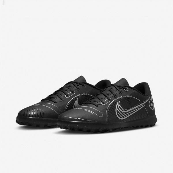 Nike Mercurial Vapor 14 Club TF Turf Fußballschuhe Herren Schwarz Grau Metal Silber | NK562BYT