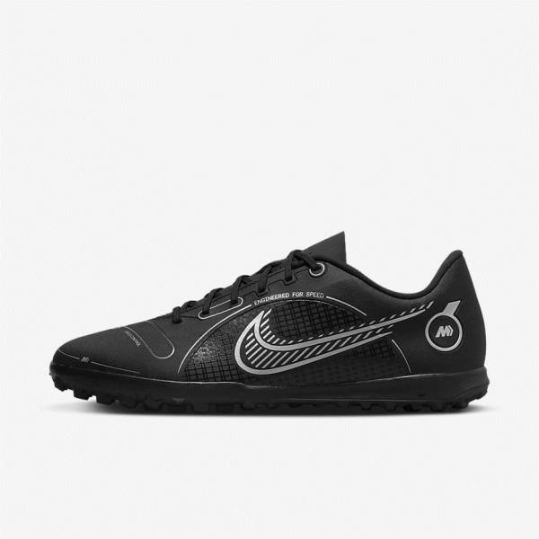 Nike Mercurial Vapor 14 Club TF Turf Fußballschuhe Herren Schwarz Grau Metal Silber | NK562BYT