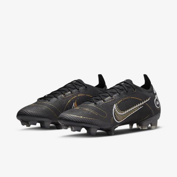 Nike Mercurial Vapor 14 Elite FG Firm-Grounds Fußballschuhe Herren Schwarz Metal Silber Grau Metal Gold | NK056RHN