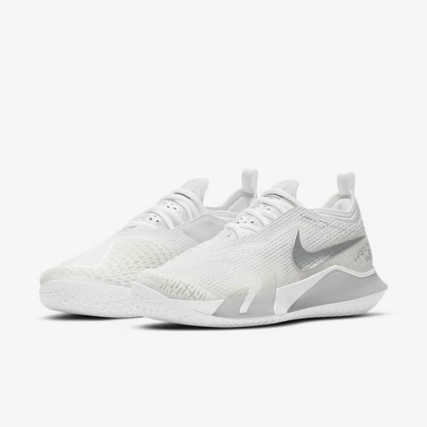 Nike NikeCourt React Vapor NXT Hard Court Tennisschuhe Damen Weiß Grau Metal Silber | NK820YFV