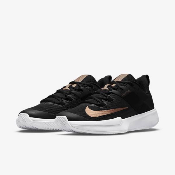 Nike NikeCourt Vapor Lite Clay-Court Tennisschuhe Damen Schwarz Weiß Metal Rot Braun | NK127STU