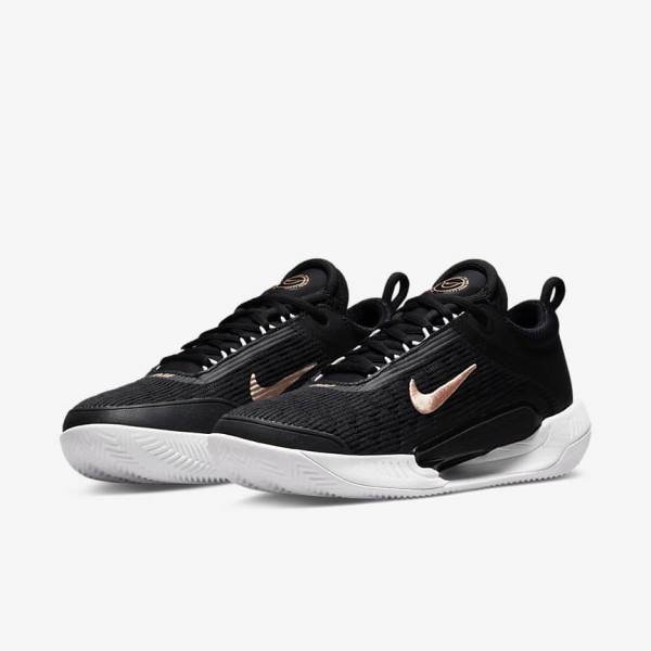 Nike NikeCourt Zoom NXT Clay Court Tennisschuhe Damen Schwarz Weiß Dunkelgrau Metal Rot Braun | NK054VJW