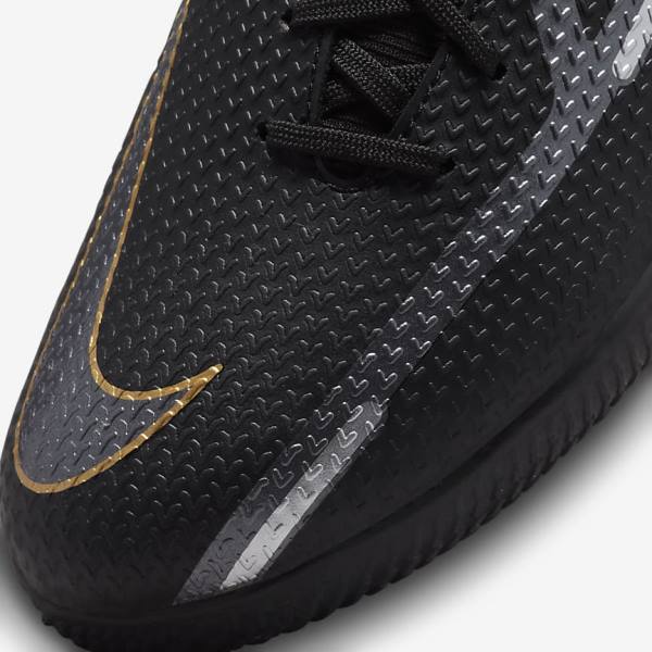 Nike Phantom GT2 Academy Dynamic Fit IC Indoor Court Fußballschuhe Damen Schwarz Metal Gold Dunkelgrau Metal Dunkelgrau | NK024XVK