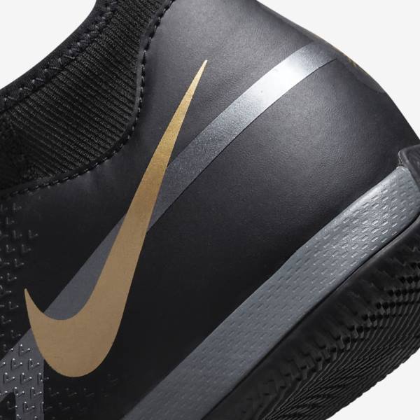 Nike Phantom GT2 Academy Dynamic Fit IC Indoor Court Fußballschuhe Damen Schwarz Metal Gold Dunkelgrau Metal Dunkelgrau | NK024XVK