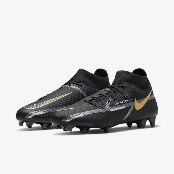 Nike Phantom GT2 Academy Dynamic Fit MG Multi-Ground Fußballschuhe Herren Schwarz Metal Gold Dunkelgrau Metal Dunkelgrau | NK381RHG