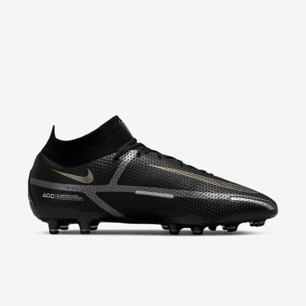 Nike Phantom GT2 Dynamic Fit Elite AG-Pro Artificial-Grass Fußballschuhe Herren Schwarz Metal Gold Metal Silber Metal Dunkelgrau | NK476KAH