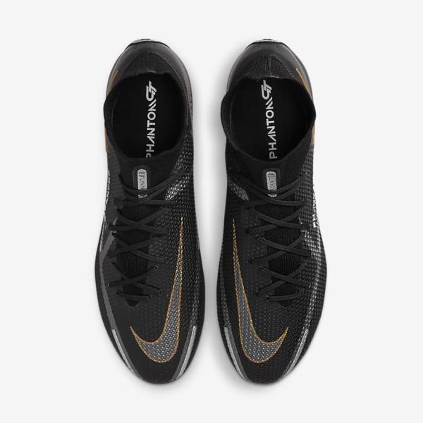 Nike Phantom GT2 Dynamic Fit Elite AG-Pro Artificial-Grass Fußballschuhe Herren Schwarz Metal Gold Metal Silber Metal Dunkelgrau | NK476KAH