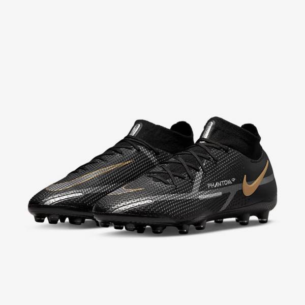 Nike Phantom GT2 Dynamic Fit Elite AG-Pro Artificial-Grass Fußballschuhe Herren Schwarz Metal Gold Metal Silber Metal Dunkelgrau | NK476KAH