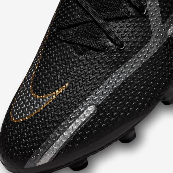 Nike Phantom GT2 Dynamic Fit Elite AG-Pro Artificial-Grass Fußballschuhe Herren Schwarz Metal Gold Metal Silber Metal Dunkelgrau | NK476KAH