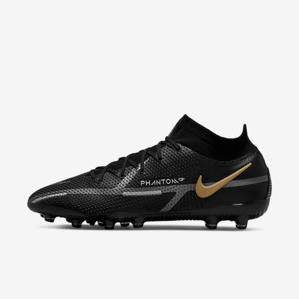 Nike Phantom GT2 Dynamic Fit Elite AG-Pro Artificial-Grass Fußballschuhe Damen Schwarz Metal Gold Metal Silber Metal Dunkelgrau | NK582ZXS