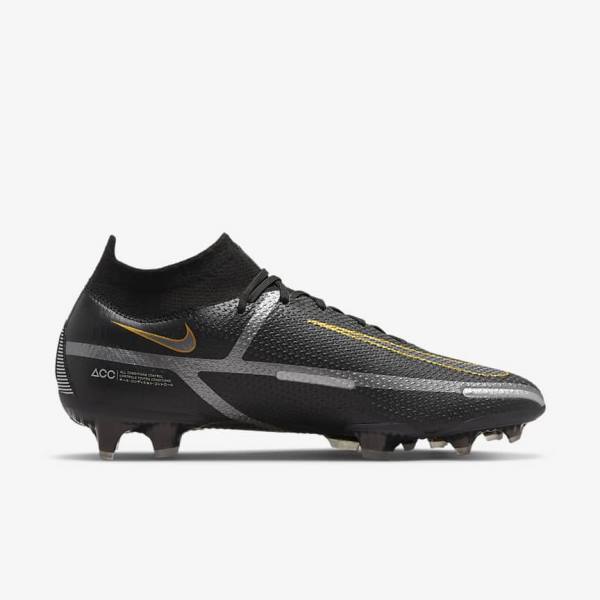 Nike Phantom GT2 Dynamic Fit Elite FG Firm-Ground Fußballschuhe Damen Schwarz Metal Gold Metal Silber Metal Dunkelgrau | NK492FYS