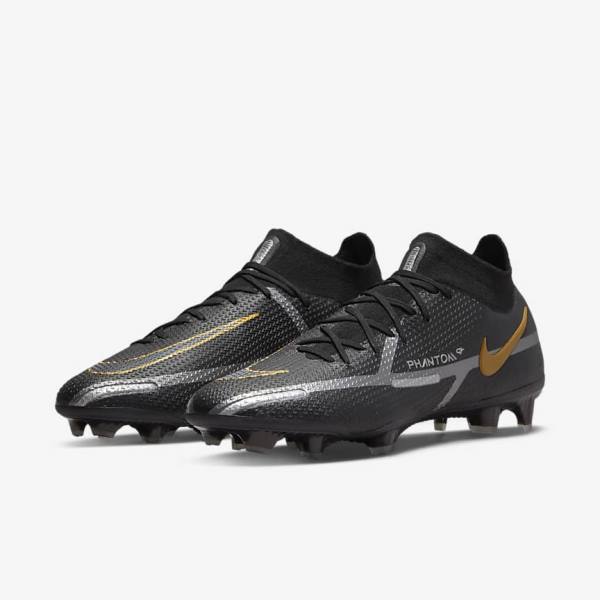 Nike Phantom GT2 Dynamic Fit Elite FG Firm-Ground Fußballschuhe Damen Schwarz Metal Gold Metal Silber Metal Dunkelgrau | NK492FYS