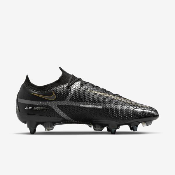 Nike Phantom GT2 Elite SG-Pro AC Soft-Ground Fußballschuhe Damen Schwarz Metal Gold Metal Silber Metal Dunkelgrau | NK091HQM