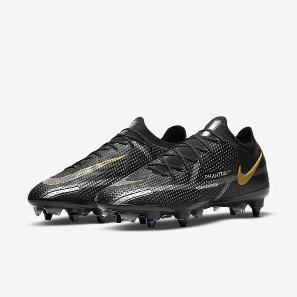 Nike Phantom GT2 Elite SG-Pro AC Soft-Ground Fußballschuhe Damen Schwarz Metal Gold Metal Silber Metal Dunkelgrau | NK091HQM