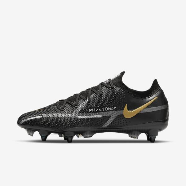 Nike Phantom GT2 Elite SG-Pro AC Soft-Ground Fußballschuhe Herren Schwarz Metal Gold Metal Silber Metal Dunkelgrau | NK845PNV