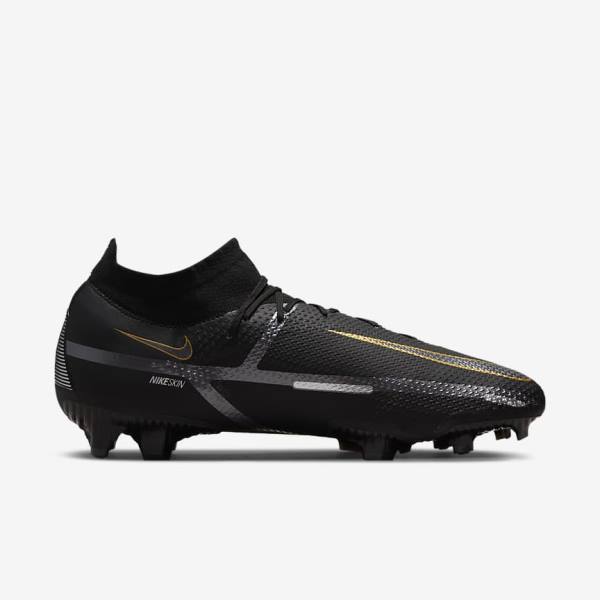 Nike Phantom GT2 Pro Dynamic Fit FG Firm-Ground Fußballschuhe Herren Schwarz Metal Gold Metal Silber Metal Dunkelgrau | NK019BPN