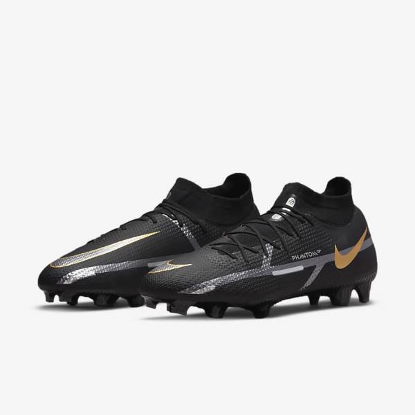 Nike Phantom GT2 Pro Dynamic Fit FG Firm-Ground Fußballschuhe Herren Schwarz Metal Gold Metal Silber Metal Dunkelgrau | NK019BPN