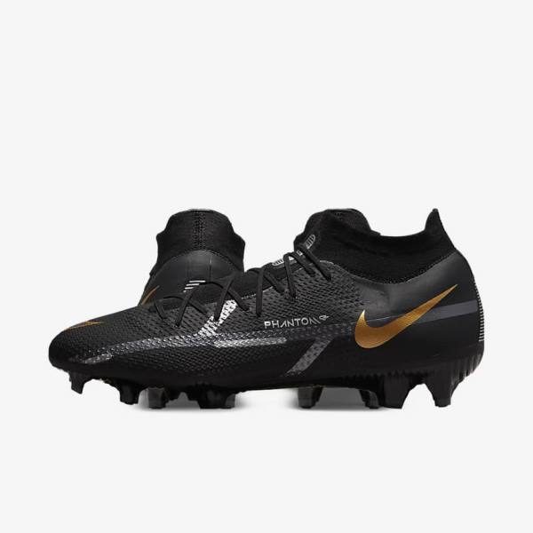 Nike Phantom GT2 Pro Dynamic Fit FG Firm-Ground Fußballschuhe Herren Schwarz Metal Gold Metal Silber Metal Dunkelgrau | NK019BPN