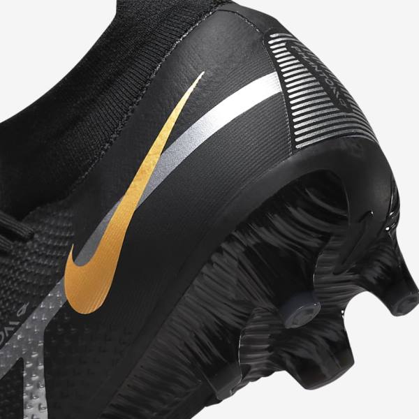 Nike Phantom GT2 Pro Dynamic Fit FG Firm-Ground Fußballschuhe Herren Schwarz Metal Gold Metal Silber Metal Dunkelgrau | NK019BPN