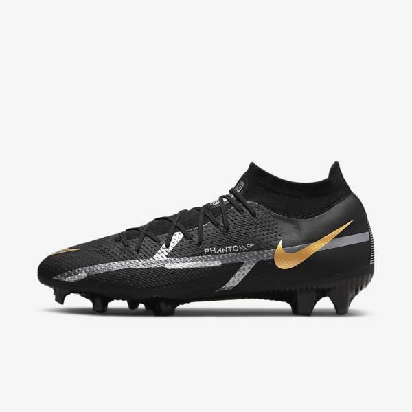 Nike Phantom GT2 Pro Dynamic Fit FG Firm-Ground Fußballschuhe Herren Schwarz Metal Gold Metal Silber Metal Dunkelgrau | NK019BPN