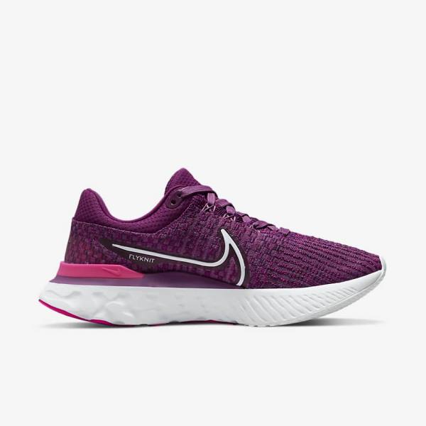 Nike React Infinity Run Flyknit 3 Straßen Laufschuhe Damen Hellbordeaux Rosa Weiß | NK017STA