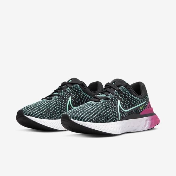 Nike React Infinity Run Flyknit 3 Straßen Laufschuhe Damen Schwarz Rosa Türkis Türkis | NK376NOD