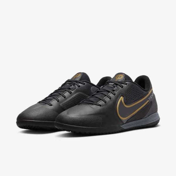 Nike React Tiempo Legend 9 Pro IC Indoor-Court Fußballschuhe Herren Schwarz Dunkelgrau Metal Gold Metal Dunkelgrau | NK235UFQ