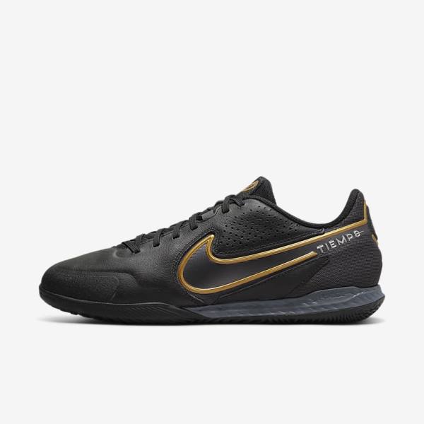 Nike React Tiempo Legend 9 Pro IC Indoor-Court Fußballschuhe Herren Schwarz Dunkelgrau Metal Gold Metal Dunkelgrau | NK235UFQ