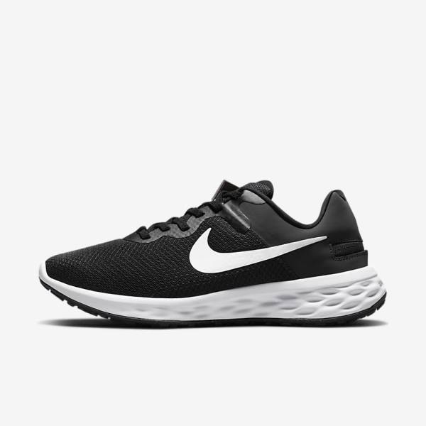 Nike Revolution 6 FlyEase Next Nature Easy On-Off Straßen Laufschuhe Damen Schwarz Dunkelgrau Weiß | NK124ZKQ