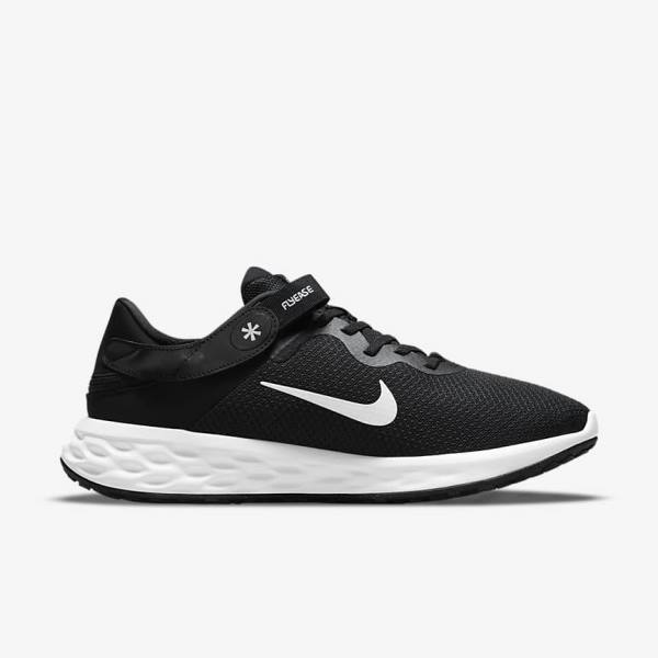 Nike Revolution 6 FlyEase Next Nature Easy-On-And-Off Straßen (Extra Weite) Laufschuhe Herren Schwarz Grau Weiß | NK190DFY