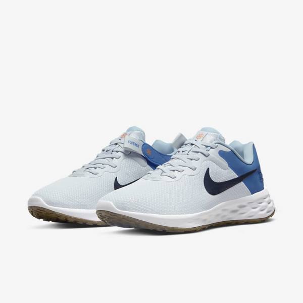 Nike Revolution 6 FlyEase Next Nature Easy-On-And-Off Straßen (Extra Weite) Laufschuhe Herren Platin Dunkelblau Blau | NK283JBF