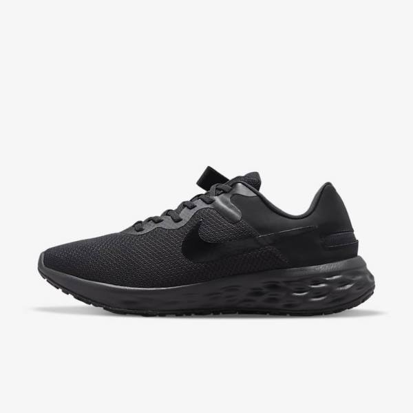 Nike Revolution 6 FlyEase Next Nature Easy On-Off Straßen Laufschuhe Herren Schwarz Dunkelgrau | NK318AMR