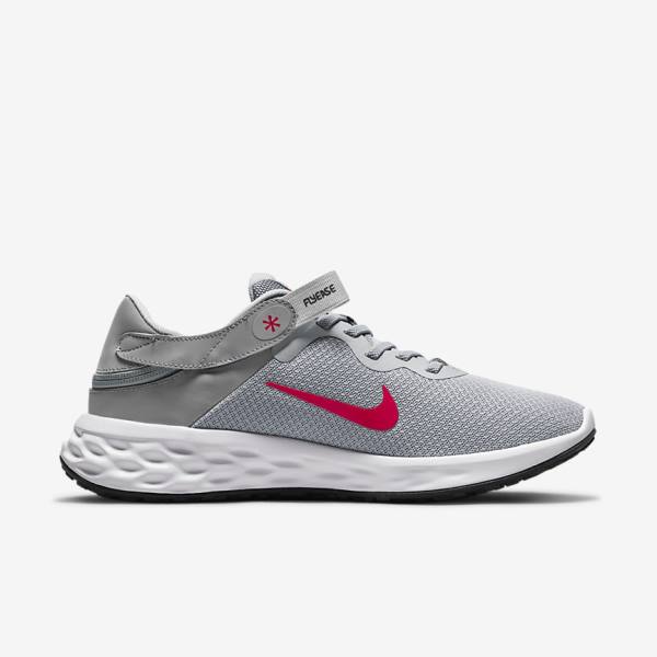 Nike Revolution 6 FlyEase Next Nature Easy On-Off Straßen Laufschuhe Herren Hellgrau Dunkelgrau Rot | NK809RWS