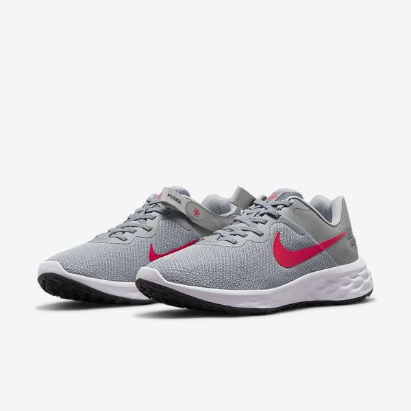 Nike Revolution 6 FlyEase Next Nature Easy On-Off Straßen Laufschuhe Herren Hellgrau Dunkelgrau Rot | NK809RWS