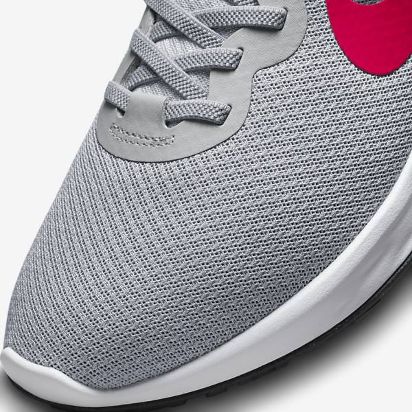 Nike Revolution 6 FlyEase Next Nature Easy On-Off Straßen Laufschuhe Herren Hellgrau Dunkelgrau Rot | NK809RWS