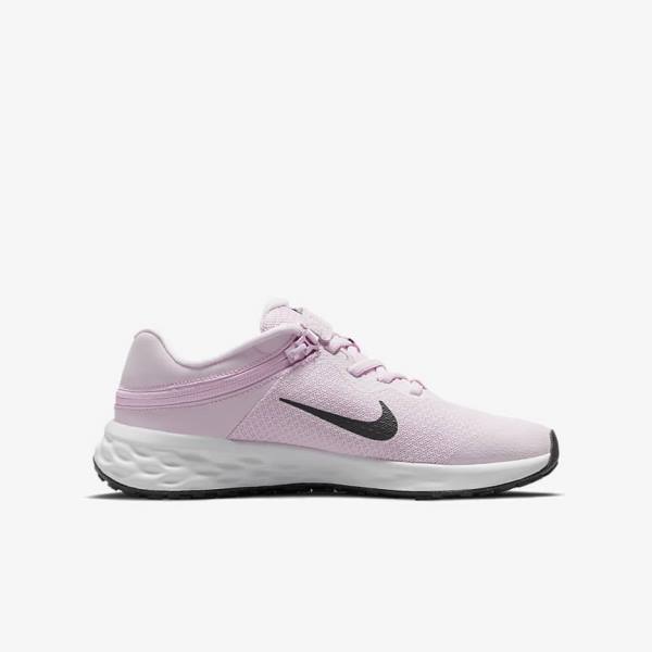 Nike Revolution 6 FlyEase Older Easy On-Off Straßen Laufschuhe Kinder Rosa Schwarz | NK137HGW