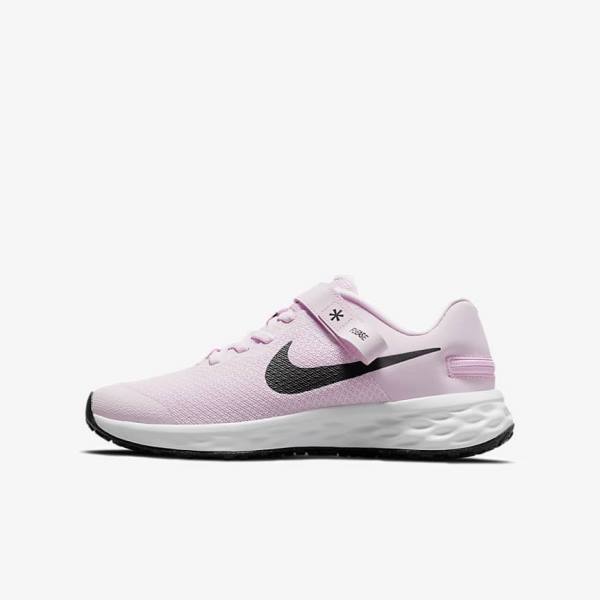 Nike Revolution 6 FlyEase Older Easy On-Off Straßen Laufschuhe Kinder Rosa Schwarz | NK137HGW