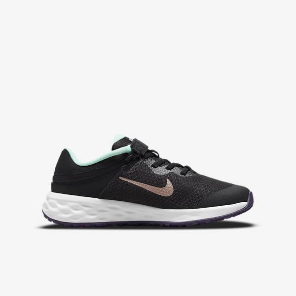 Nike Revolution 6 FlyEase Older Easy On-Off Straßen Laufschuhe Kinder Schwarz Mintfarben Lila Metal Rot Braun | NK624UWF