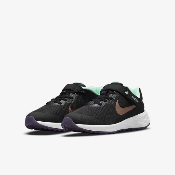 Nike Revolution 6 FlyEase Older Easy On-Off Straßen Laufschuhe Kinder Schwarz Mintfarben Lila Metal Rot Braun | NK624UWF